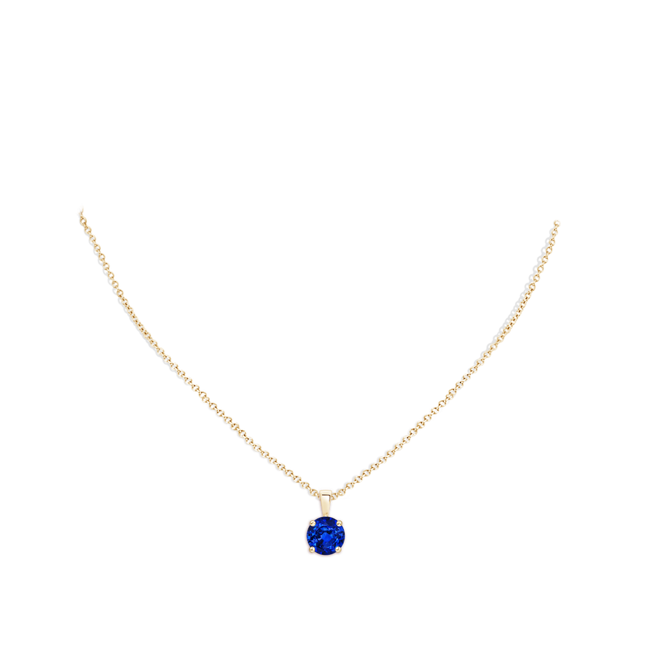 9mm AAAA Classic Prong-Set Round Blue Sapphire Solitaire Pendant in Yellow Gold pen