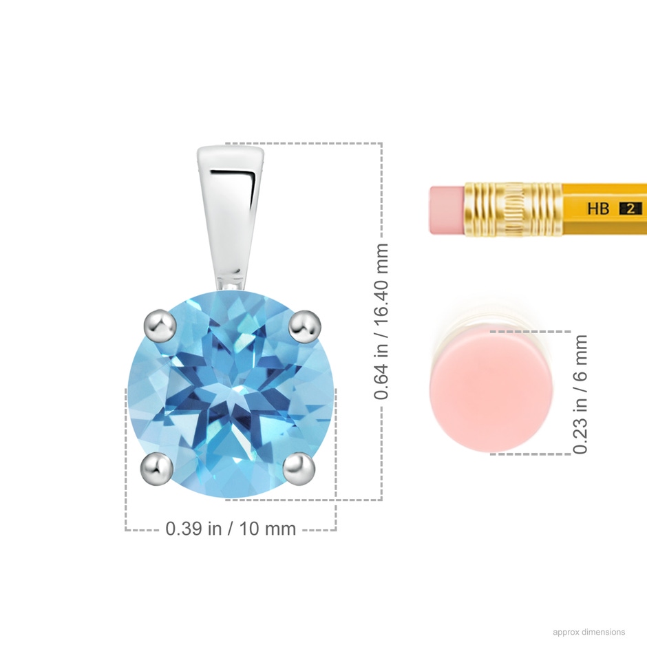 10mm A Classic Prong-Set Round Swiss Blue Topaz Solitaire Pendant in P950 Platinum ruler