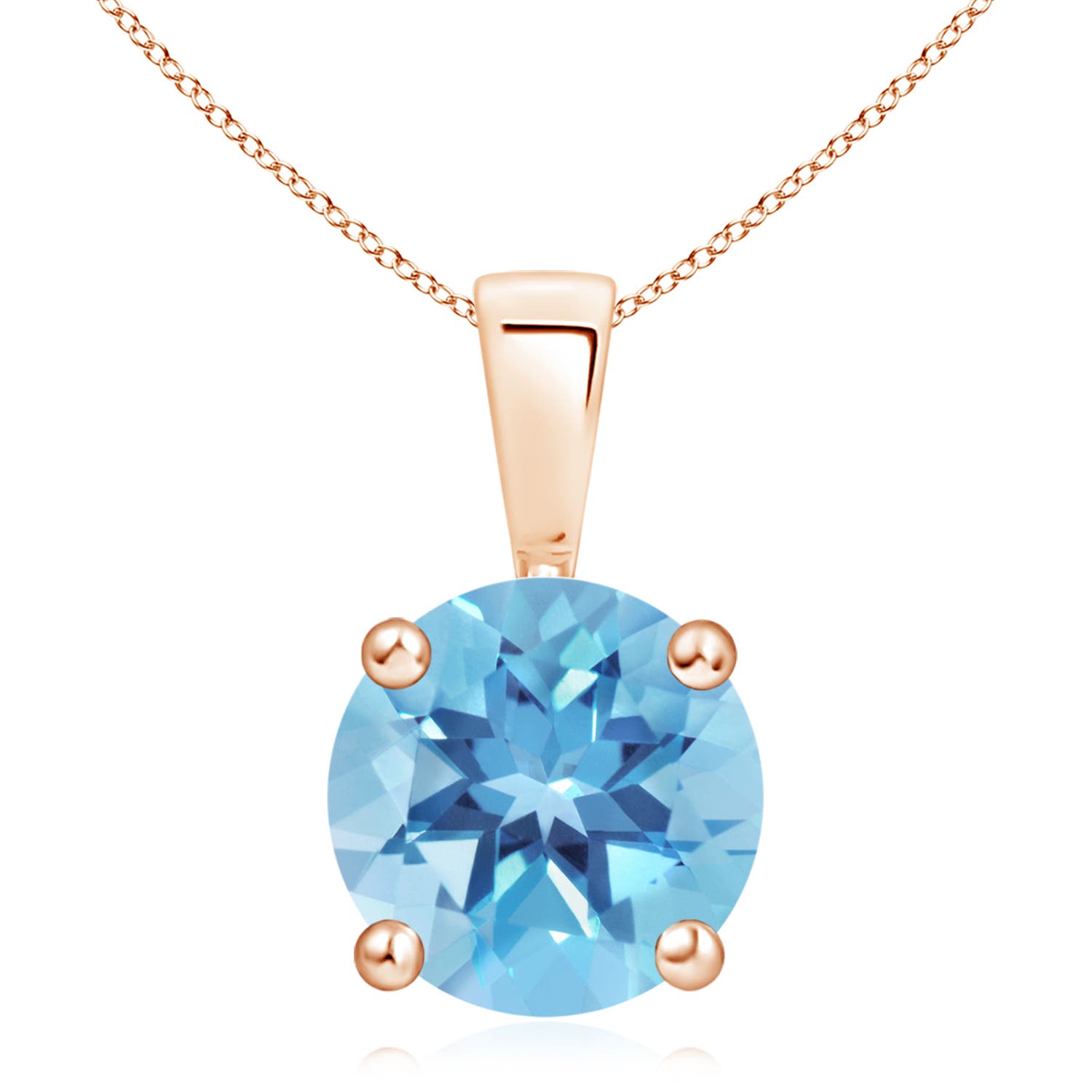 10mm A Classic Prong-Set Round Swiss Blue Topaz Solitaire Pendant in Rose Gold