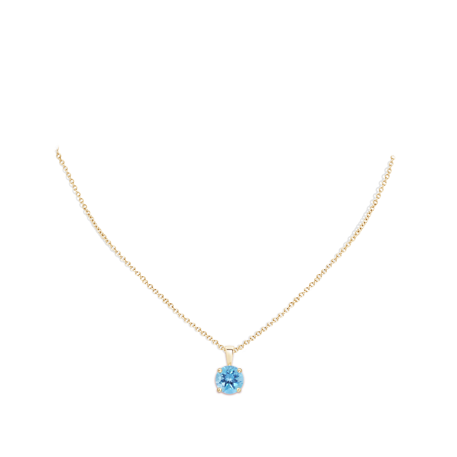 10mm A Classic Prong-Set Round Swiss Blue Topaz Solitaire Pendant in Yellow Gold pen