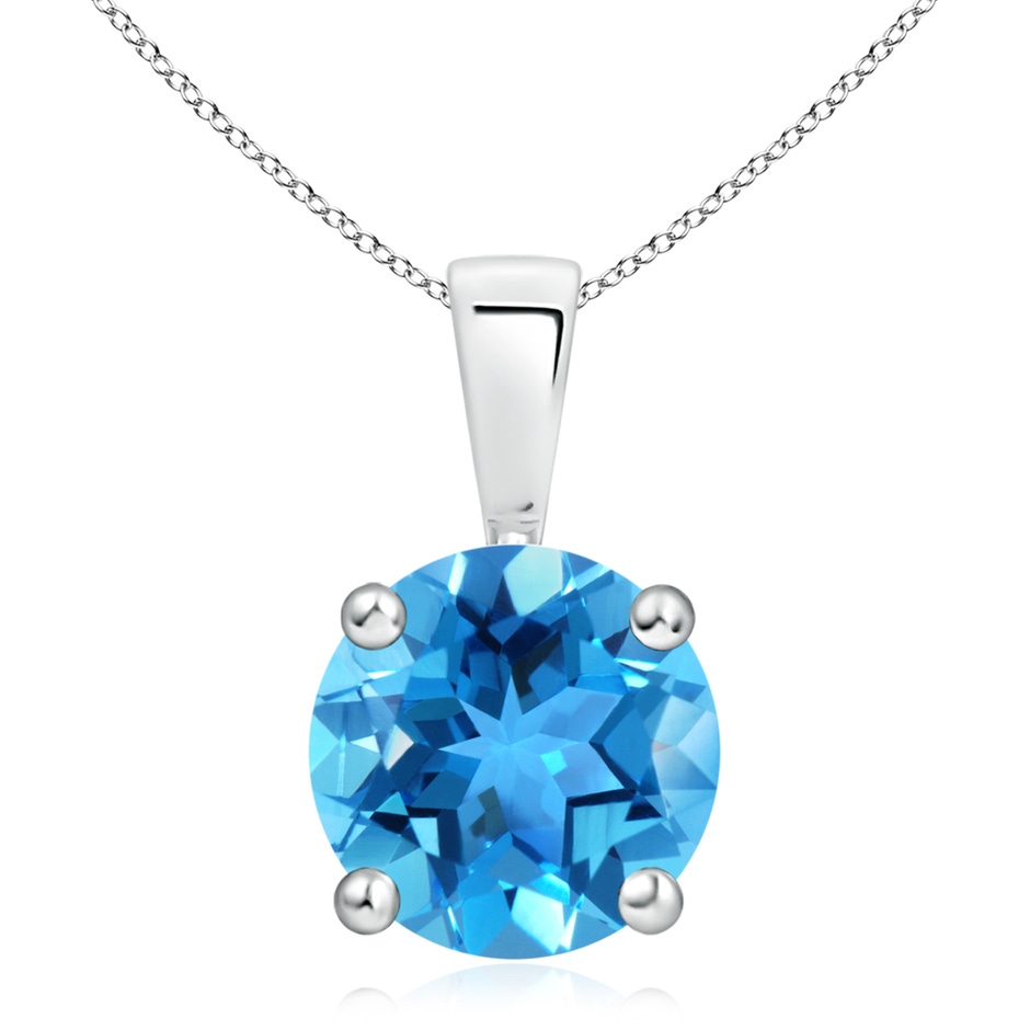 10mm AAA Classic Prong-Set Round Swiss Blue Topaz Solitaire Pendant in White Gold 