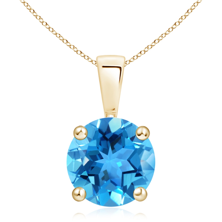 10mm AAA Classic Prong-Set Round Swiss Blue Topaz Solitaire Pendant in Yellow Gold 