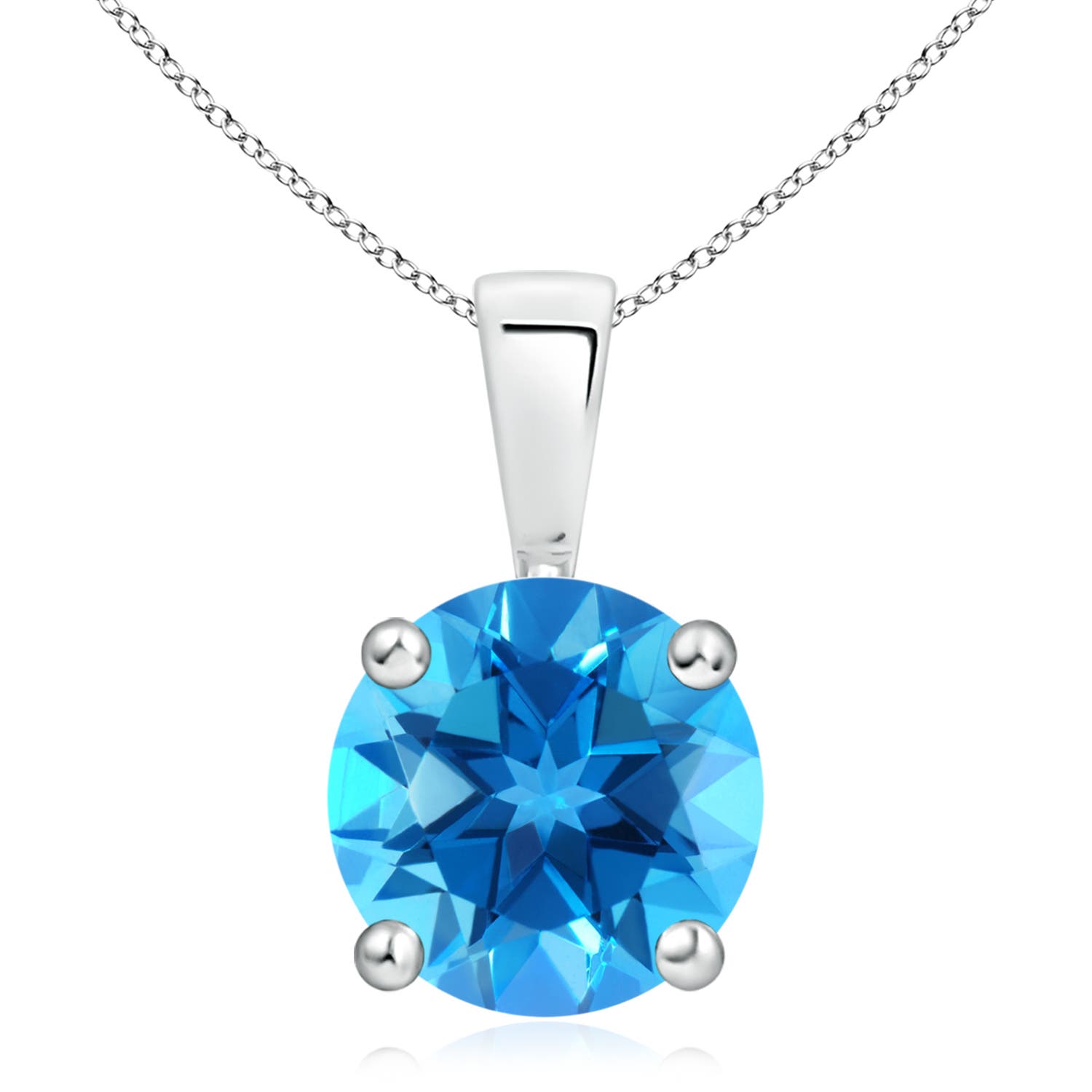 10mm AAAA Classic Prong-Set Round Swiss Blue Topaz Solitaire Pendant in 18K White Gold