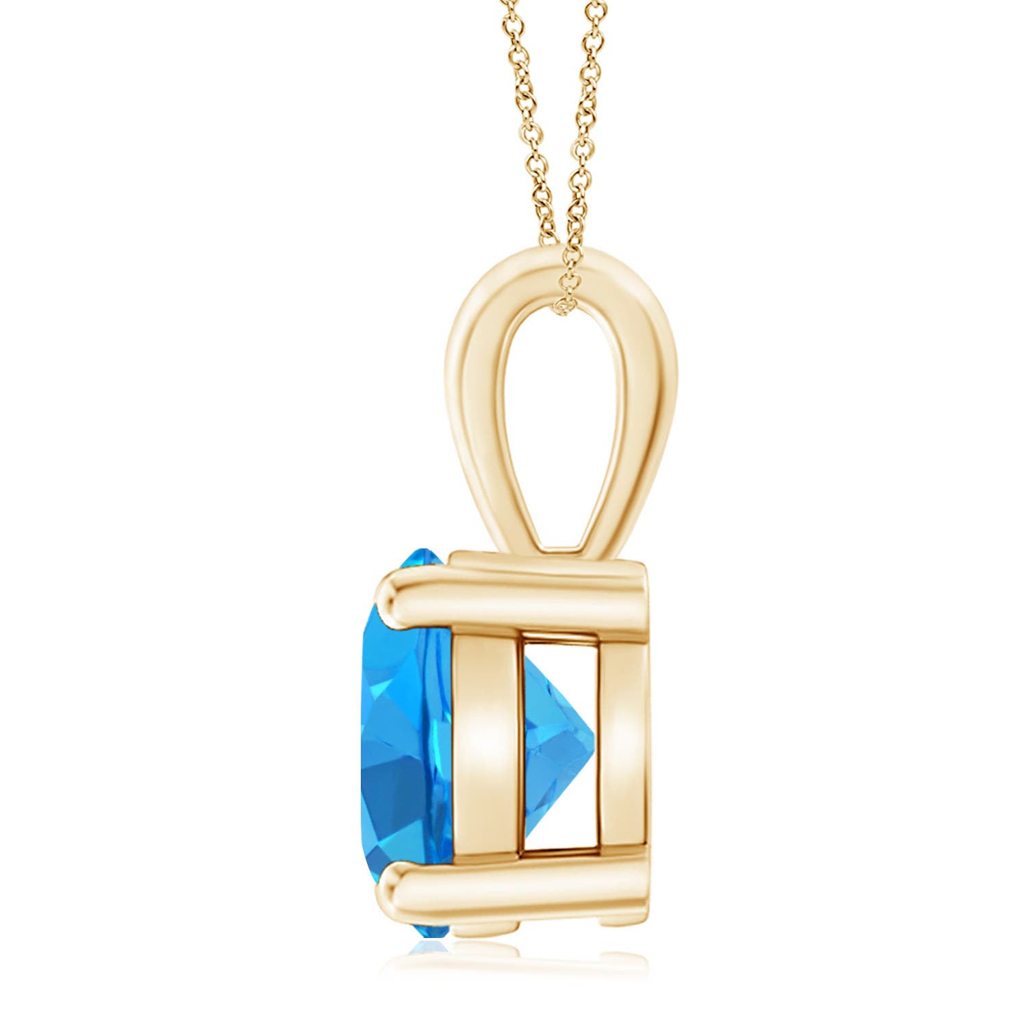 10mm AAAA Classic Prong-Set Round Swiss Blue Topaz Solitaire Pendant in Yellow Gold