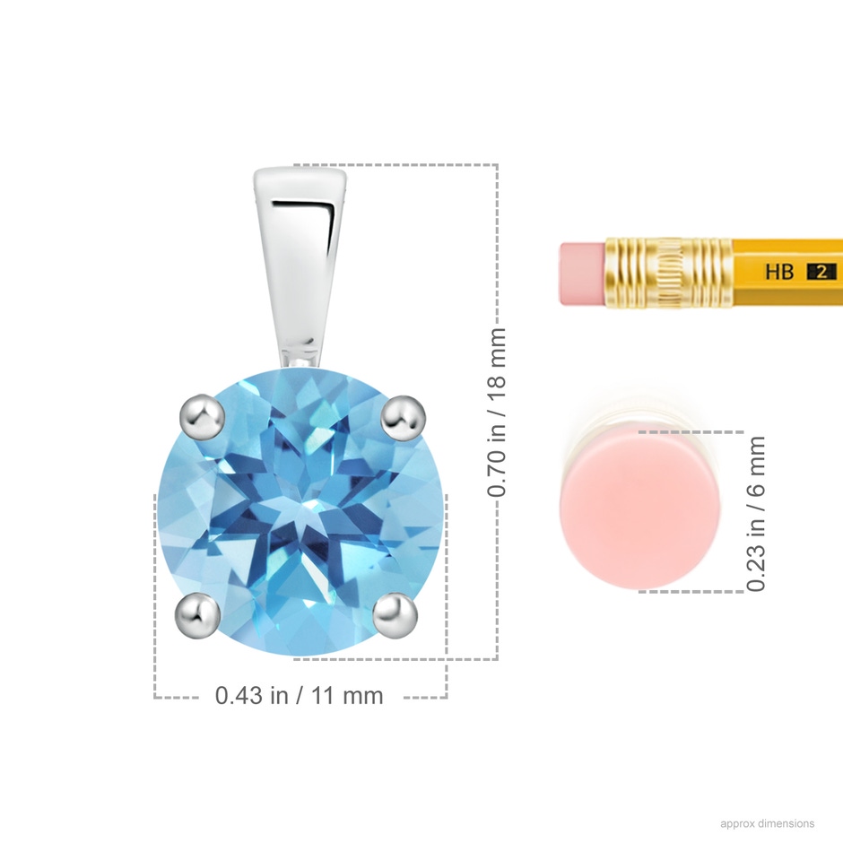 11mm A Classic Prong-Set Round Swiss Blue Topaz Solitaire Pendant in P950 Platinum ruler