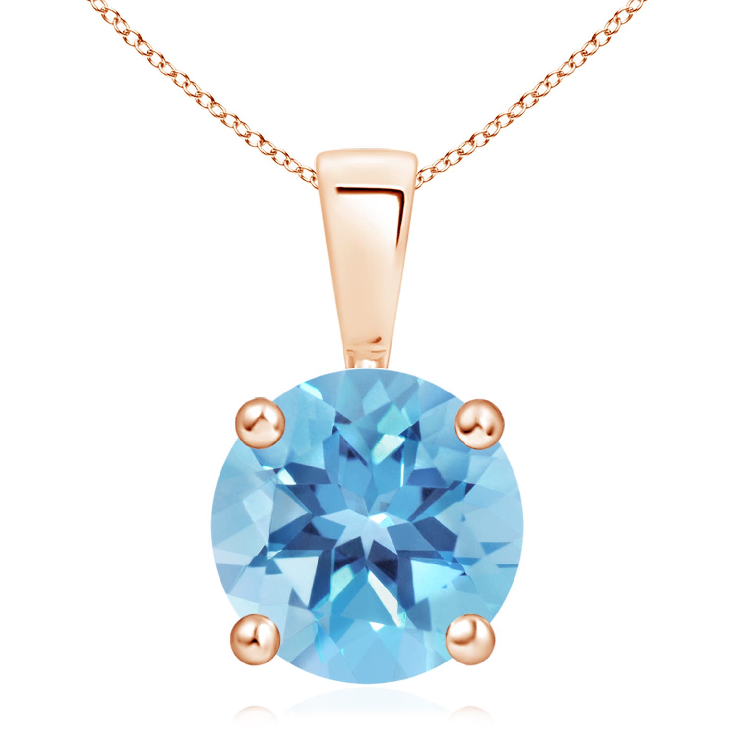 11mm A Classic Prong-Set Round Swiss Blue Topaz Solitaire Pendant in Rose Gold