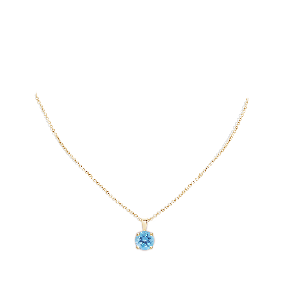 11mm A Classic Prong-Set Round Swiss Blue Topaz Solitaire Pendant in Yellow Gold pen