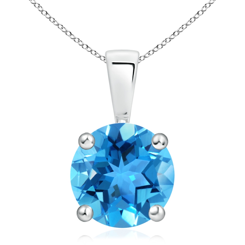 11mm AAA Classic Prong-Set Round Swiss Blue Topaz Solitaire Pendant in 18K White Gold 