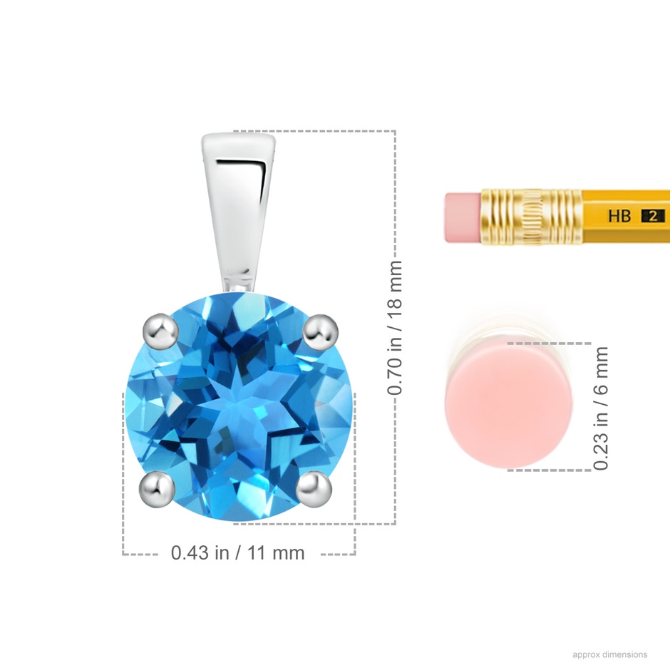 11mm AAA Classic Prong-Set Round Swiss Blue Topaz Solitaire Pendant in 18K White Gold ruler