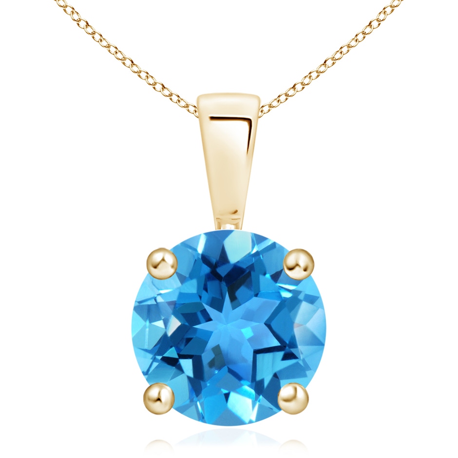 11mm AAA Classic Prong-Set Round Swiss Blue Topaz Solitaire Pendant in 18K Yellow Gold 