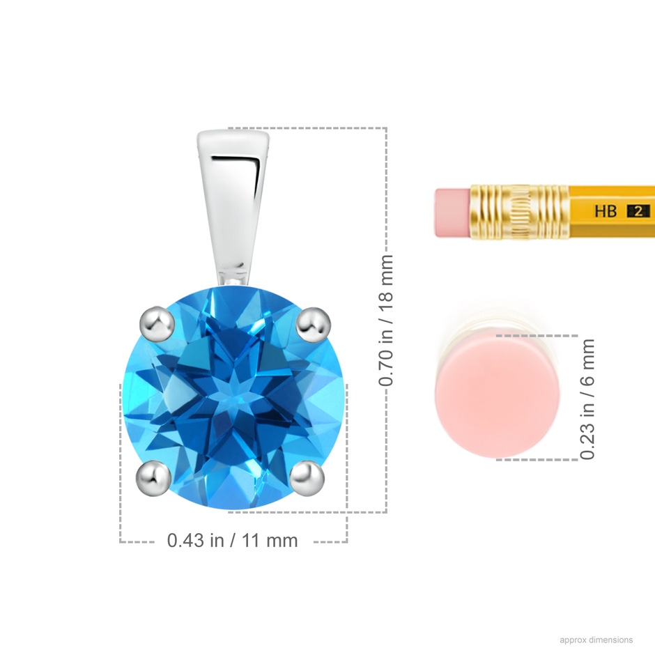 11mm AAAA Classic Prong-Set Round Swiss Blue Topaz Solitaire Pendant in P950 Platinum ruler