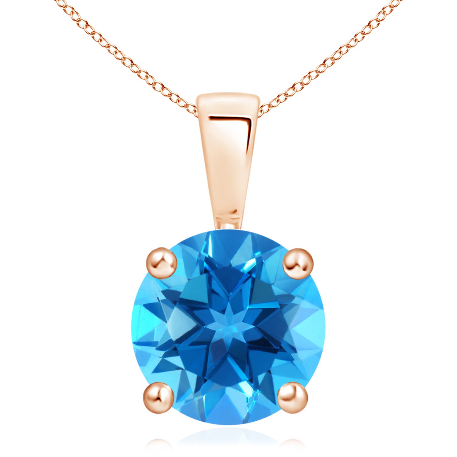 11mm AAAA Classic Prong-Set Round Swiss Blue Topaz Solitaire Pendant in Rose Gold