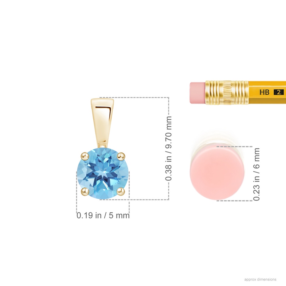 5mm A Classic Prong-Set Round Swiss Blue Topaz Solitaire Pendant in 9K Yellow Gold ruler