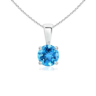 5mm AAA Classic Round Swiss Blue Topaz Solitaire Pendant in White Gold