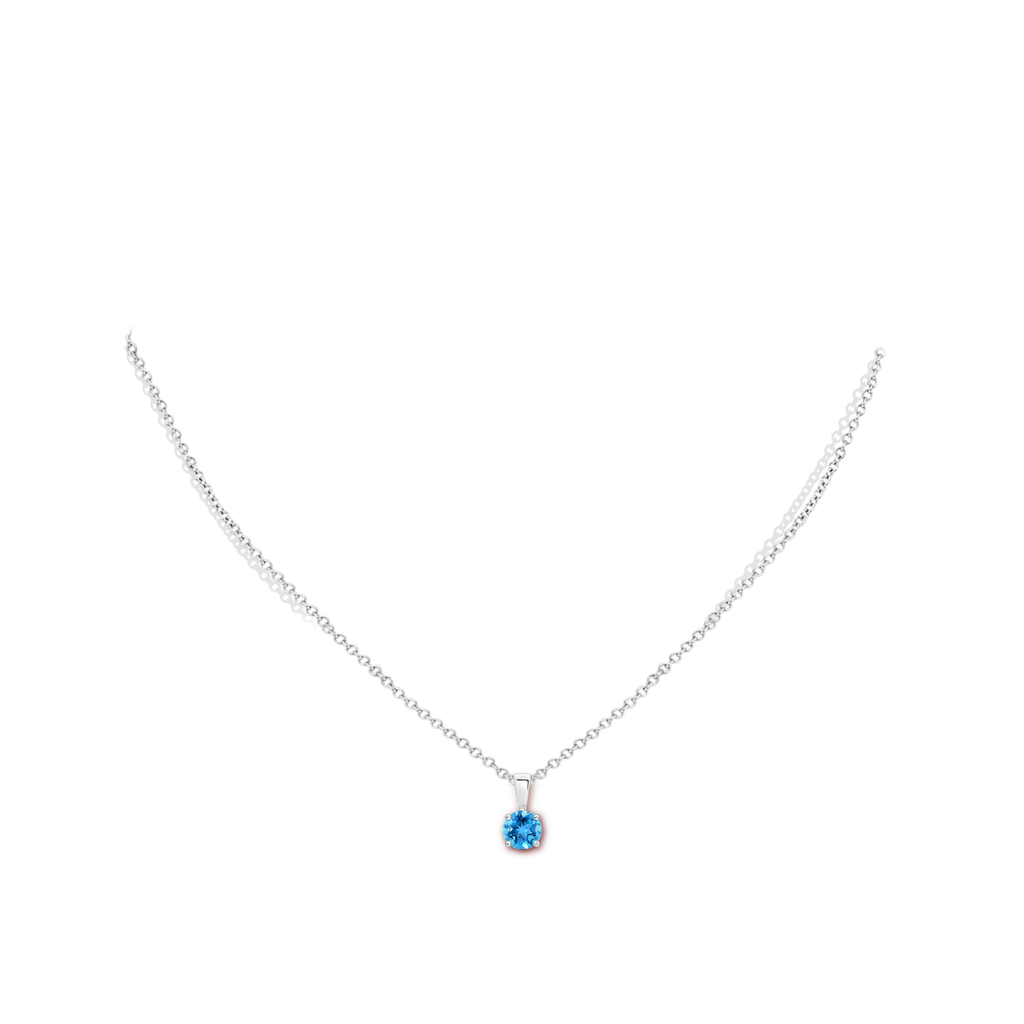 5mm AAA Classic Round Swiss Blue Topaz Solitaire Pendant in White Gold Body-Neck