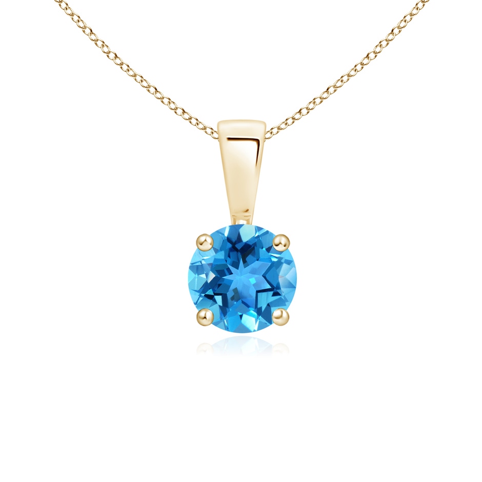 5mm AAA Classic Prong-Set Round Swiss Blue Topaz Solitaire Pendant in Yellow Gold 