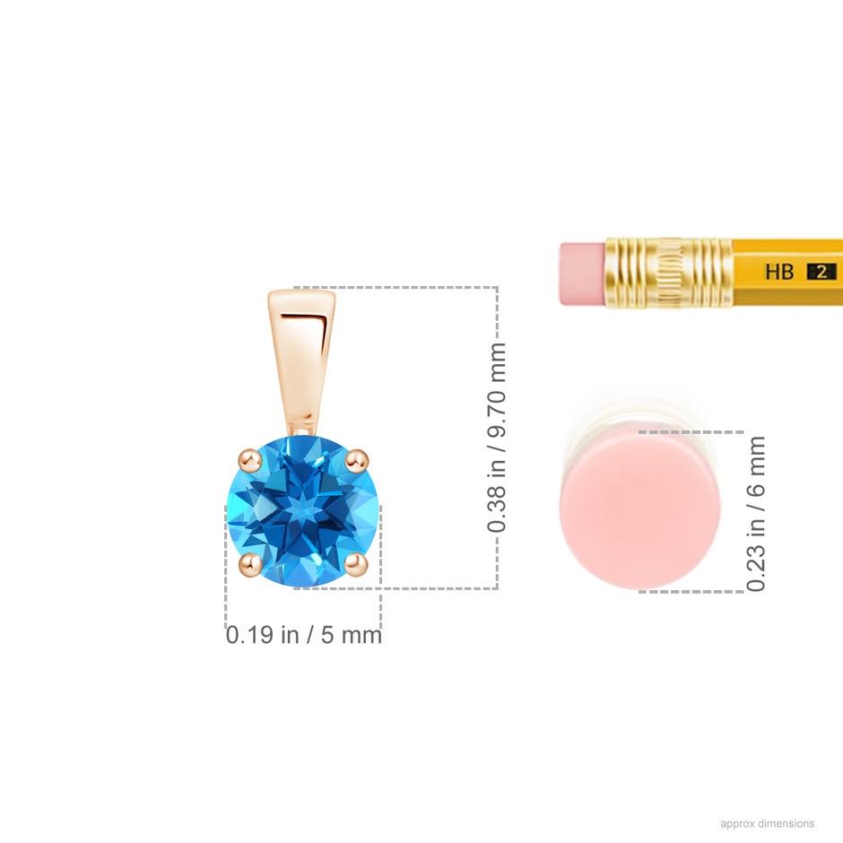5mm AAAA Classic Prong-Set Round Swiss Blue Topaz Solitaire Pendant in Rose Gold ruler