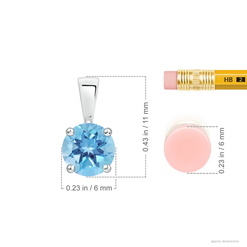 6mm A Classic Prong-Set Round Swiss Blue Topaz Solitaire Pendant in P950 Platinum ruler