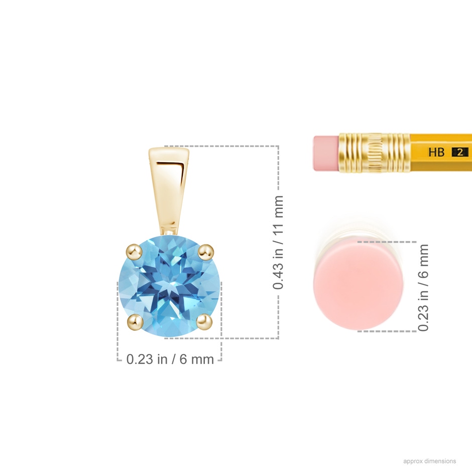 6mm A Classic Prong-Set Round Swiss Blue Topaz Solitaire Pendant in Yellow Gold ruler