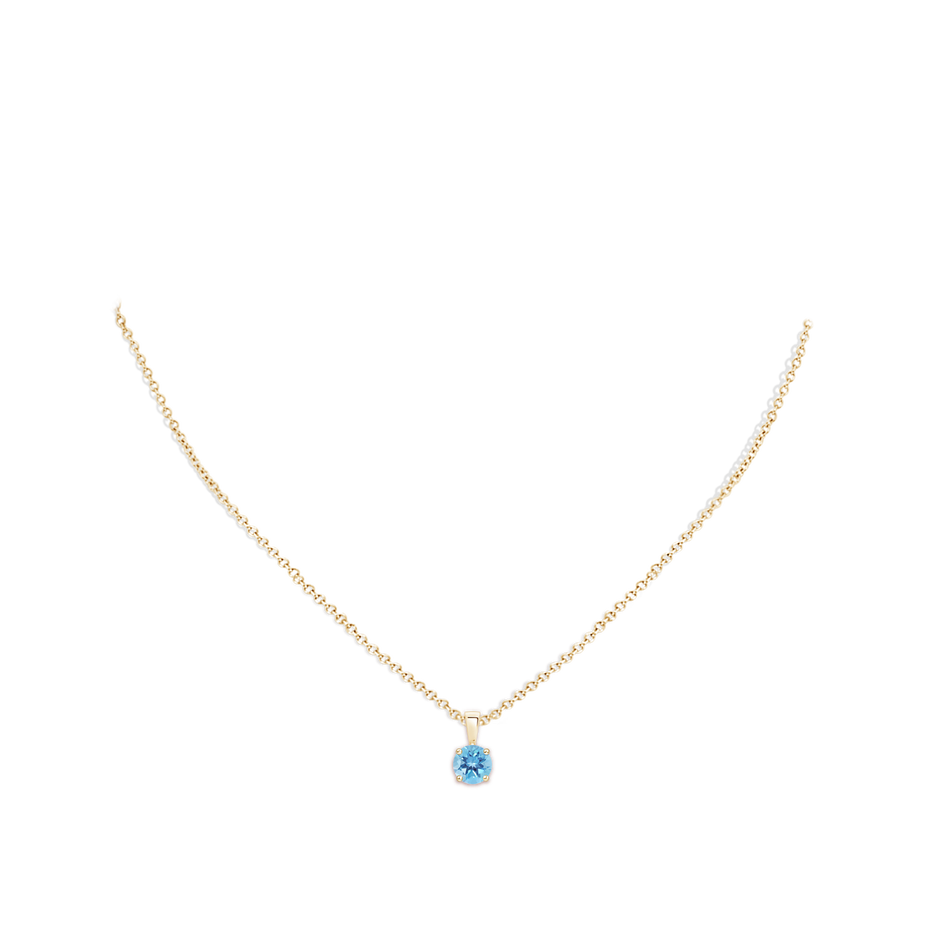 6mm A Classic Prong-Set Round Swiss Blue Topaz Solitaire Pendant in Yellow Gold pen