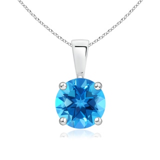 7mm AAAA Classic Round Swiss Blue Topaz Solitaire Pendant in White Gold