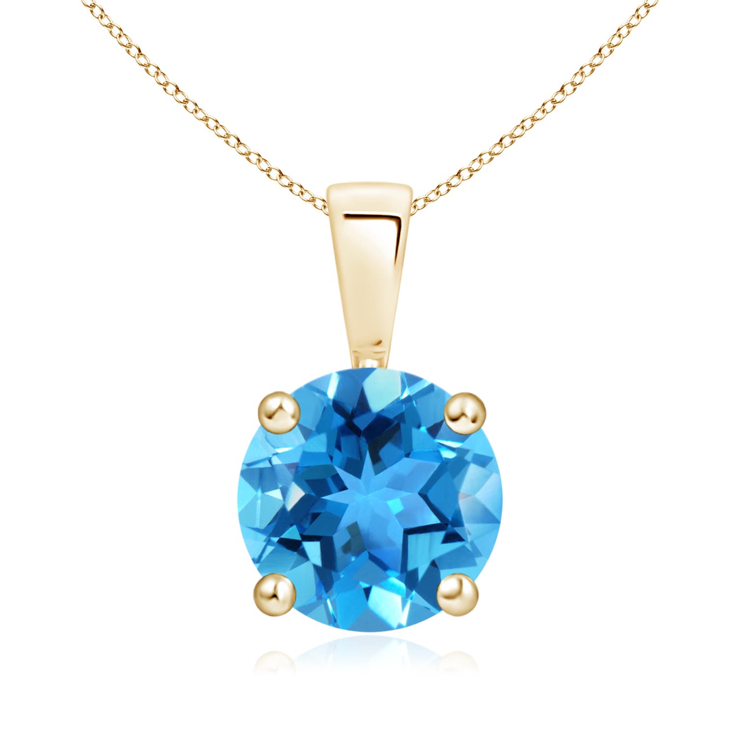 8mm AAA Classic Prong-Set Round Swiss Blue Topaz Solitaire Pendant in 18K Yellow Gold