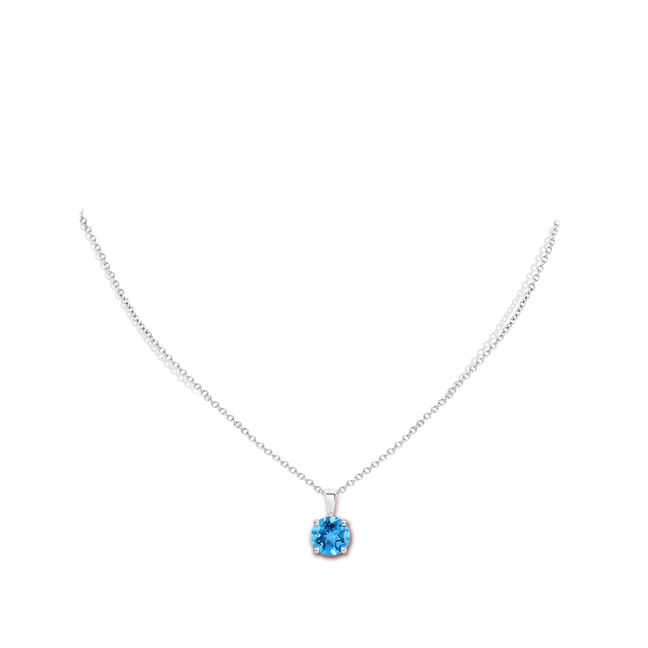 8mm AAA Classic Round Swiss Blue Topaz Solitaire Pendant in White Gold body-neck