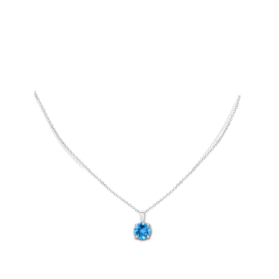 8mm AAA Classic Round Swiss Blue Topaz Solitaire Pendant in White Gold Body-Neck