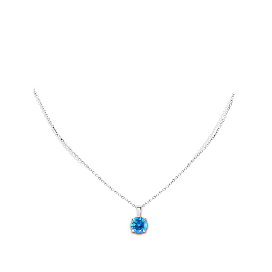 8mm AAAA Classic Round Swiss Blue Topaz Solitaire Pendant in White Gold body-neck