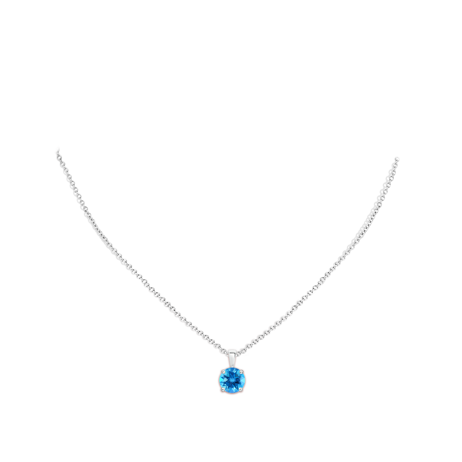 8mm AAAA Classic Prong-Set Round Swiss Blue Topaz Solitaire Pendant in White Gold - body_neck