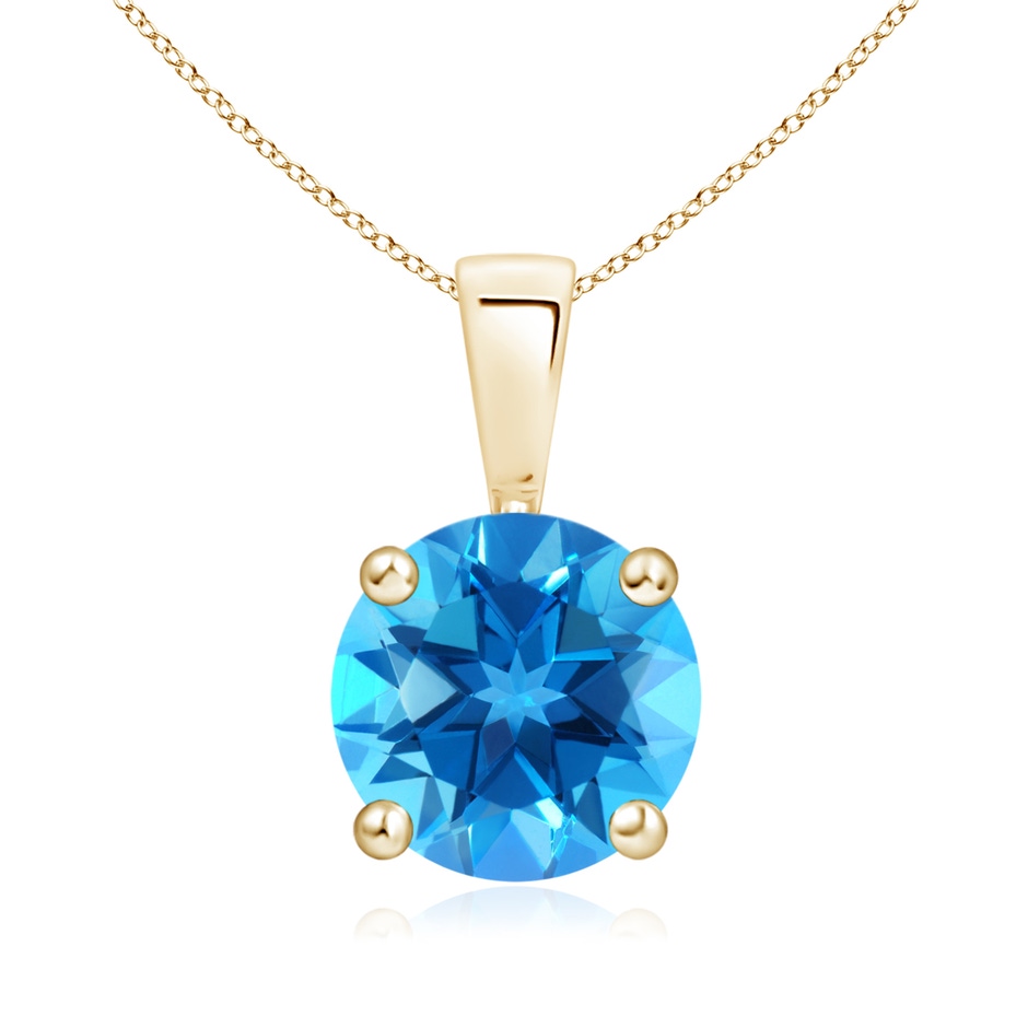 8mm AAAA Classic Prong-Set Round Swiss Blue Topaz Solitaire Pendant in Yellow Gold 