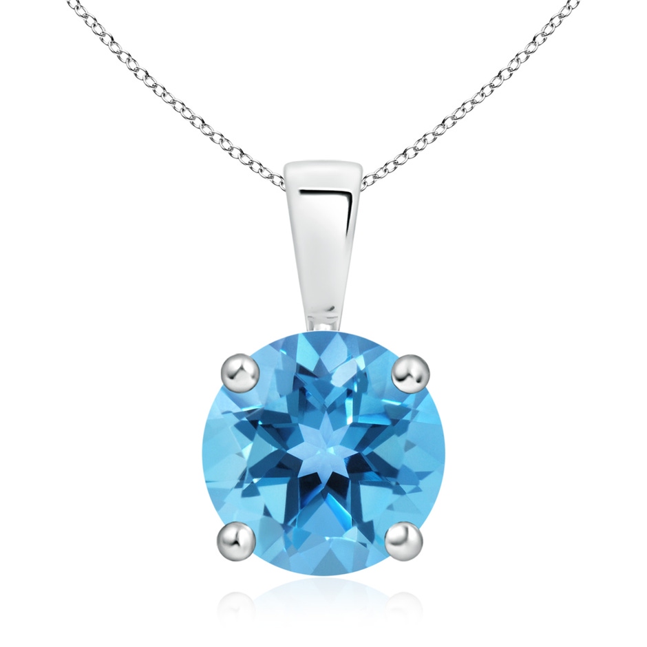 9mm AA Classic Prong-Set Round Swiss Blue Topaz Solitaire Pendant in S999 Silver 