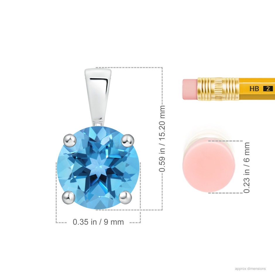 9mm AA Classic Prong-Set Round Swiss Blue Topaz Solitaire Pendant in S999 Silver ruler