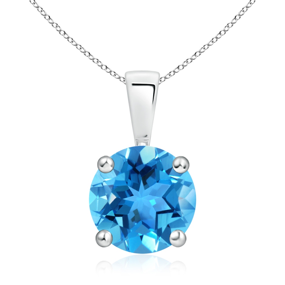 9mm AAA Classic Prong-Set Round Swiss Blue Topaz Solitaire Pendant in S999 Silver 