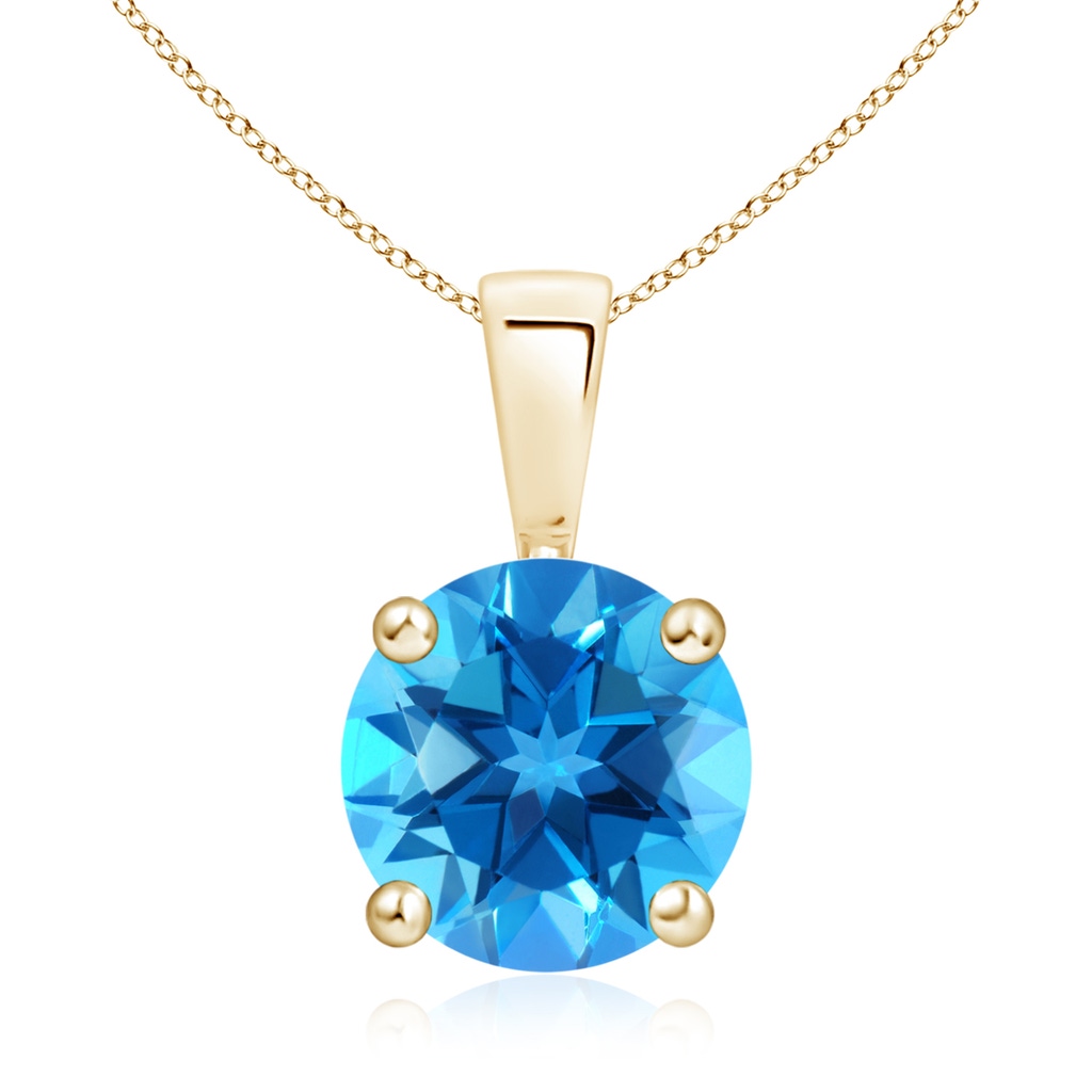 9mm AAAA Classic Prong-Set Round Swiss Blue Topaz Solitaire Pendant in Yellow Gold