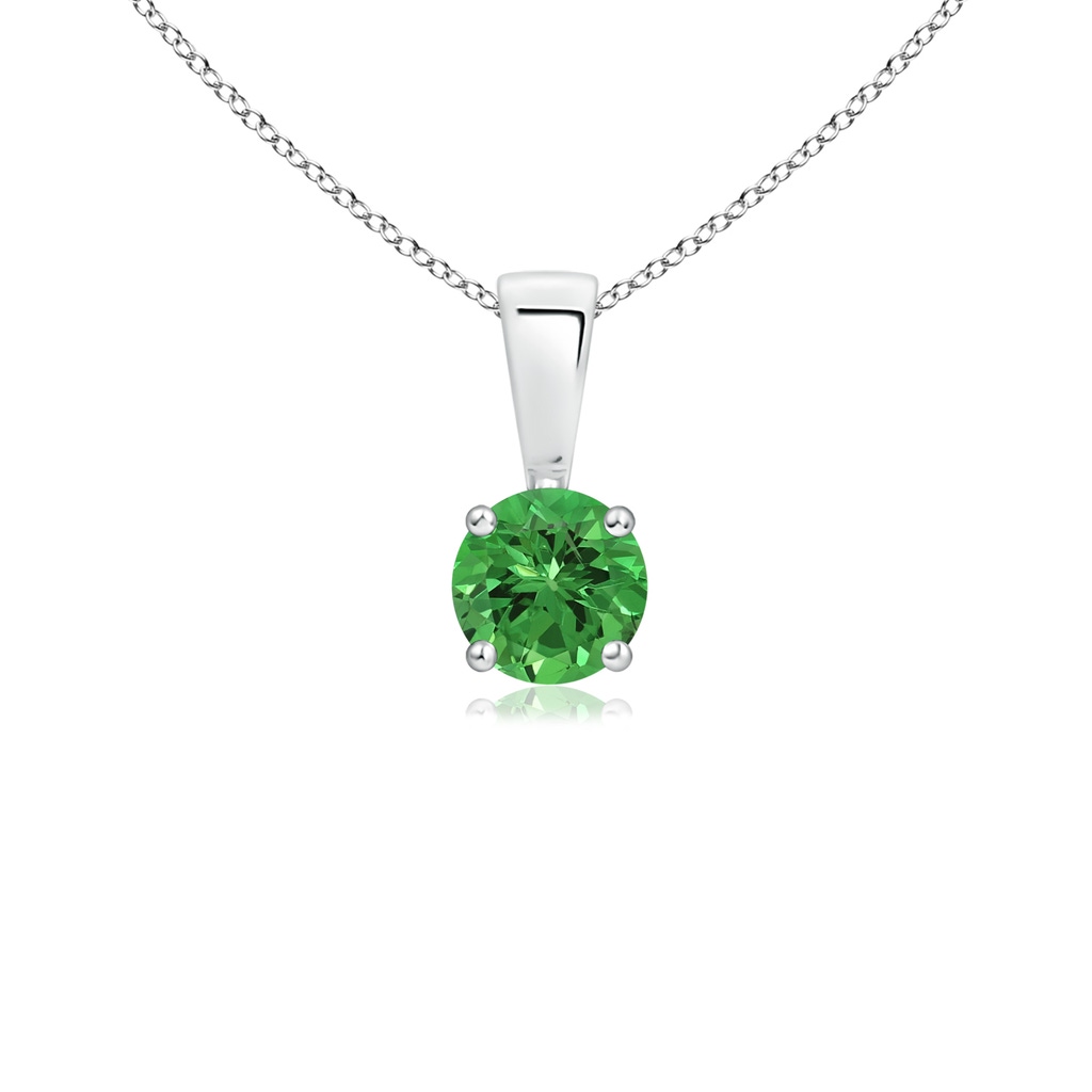 4mm AAAA Classic Round Tsavorite Solitaire Pendant in S999 Silver