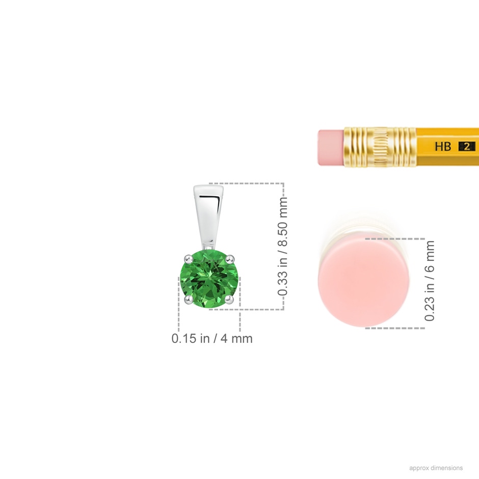 4mm AAAA Classic Prong-Set Round Tsavorite Solitaire Pendant in S999 Silver ruler