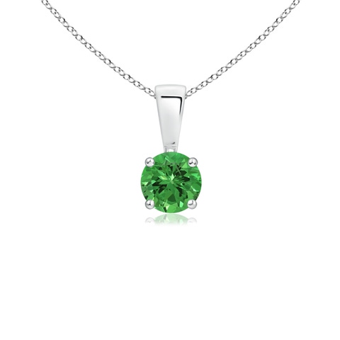 4mm AAAA Classic Prong-Set Round Tsavorite Solitaire Pendant in White Gold