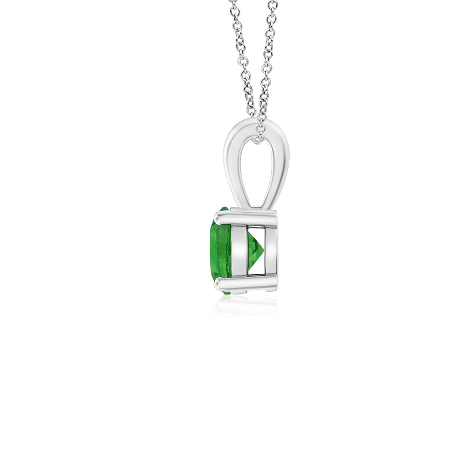 4mm AAAA Classic Prong-Set Round Tsavorite Solitaire Pendant in White Gold - side 3