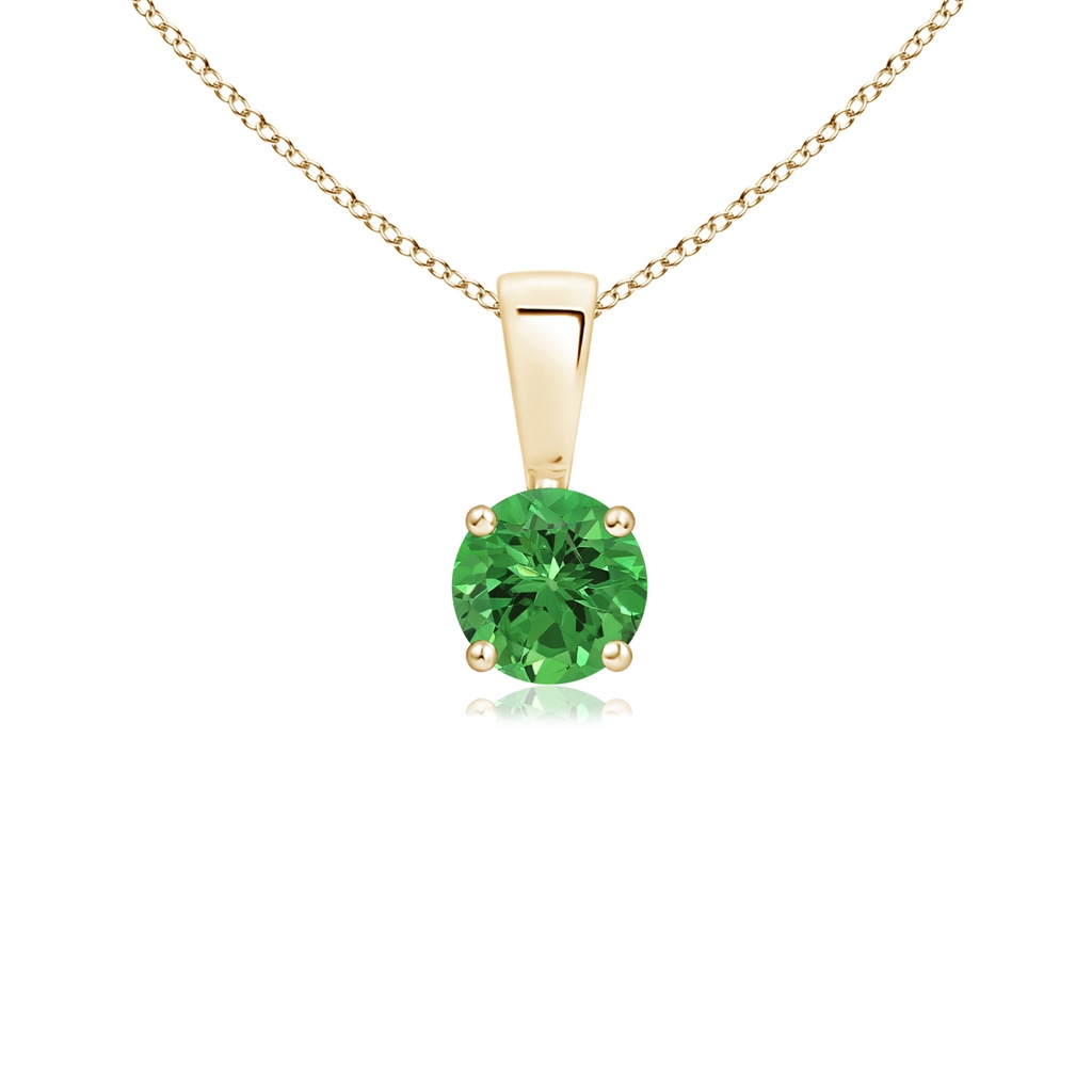 4mm AAAA Classic Round Tsavorite Solitaire Pendant in Yellow Gold