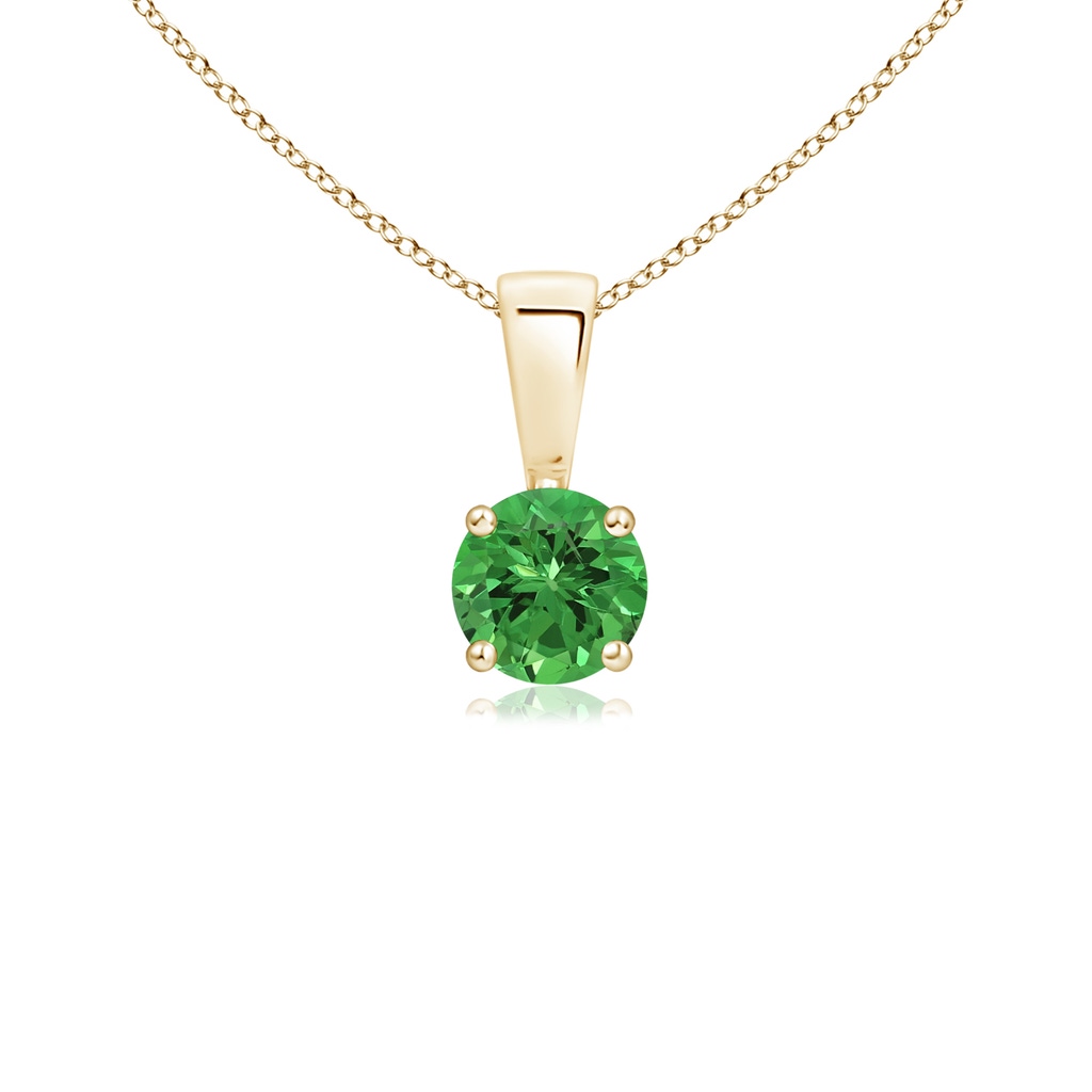4mm AAAA Classic Prong-Set Round Tsavorite Solitaire Pendant in Yellow Gold