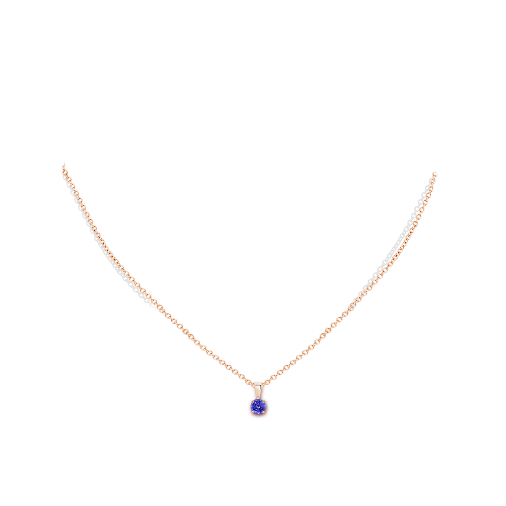 4mm AAAA Classic Round Tanzanite Solitaire Pendant in Rose Gold Body-Neck