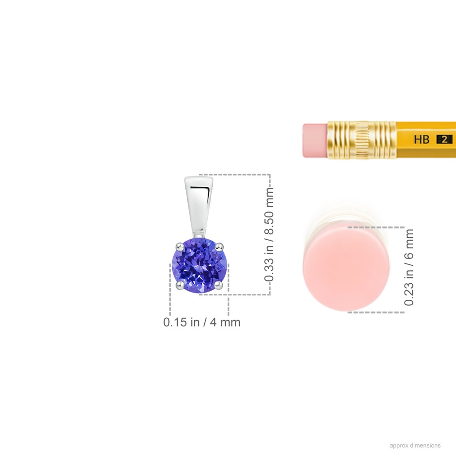 4mm AAAA Classic Prong-Set Round Tanzanite Solitaire Pendant in White Gold ruler