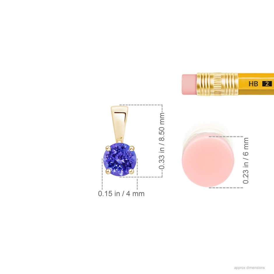 4mm AAAA Classic Prong-Set Round Tanzanite Solitaire Pendant in Yellow Gold ruler