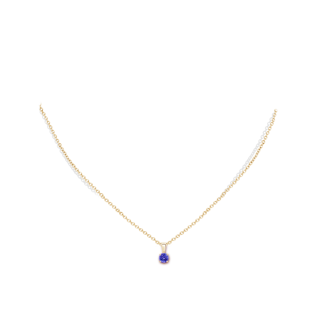 4mm AAAA Classic Round Tanzanite Solitaire Pendant in Yellow Gold Body-Neck