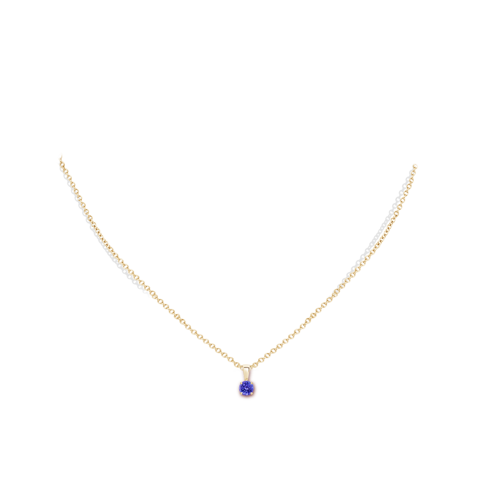 4mm AAAA Classic Prong-Set Round Tanzanite Solitaire Pendant in Yellow Gold pen