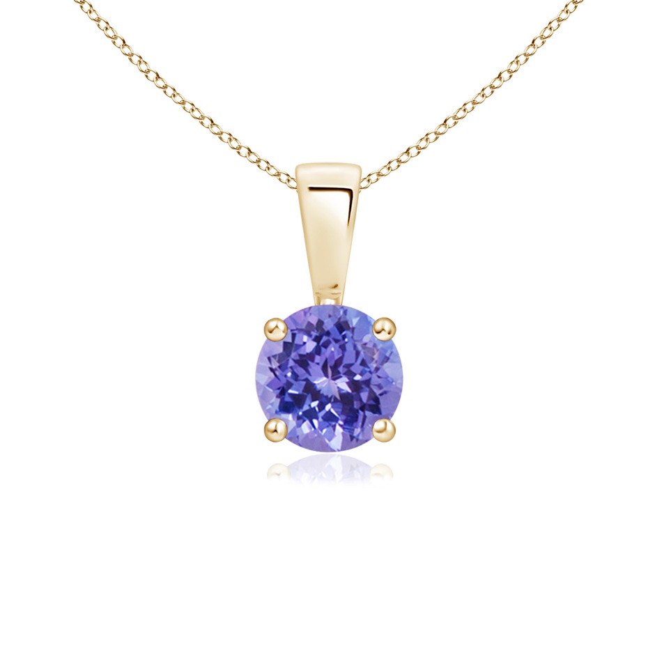 5mm AAA Classic Prong-Set Round Tanzanite Solitaire Pendant in Yellow Gold 