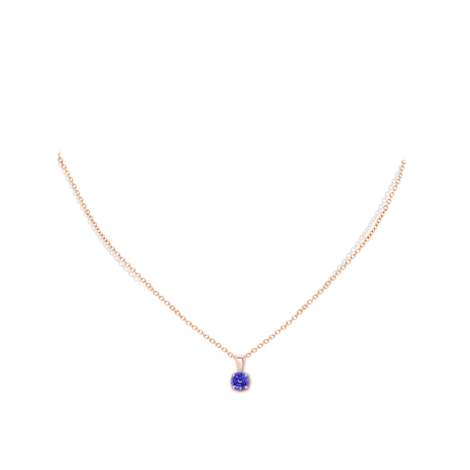 5mm AAAA Classic Prong-Set Round Tanzanite Solitaire Pendant in Rose Gold pen