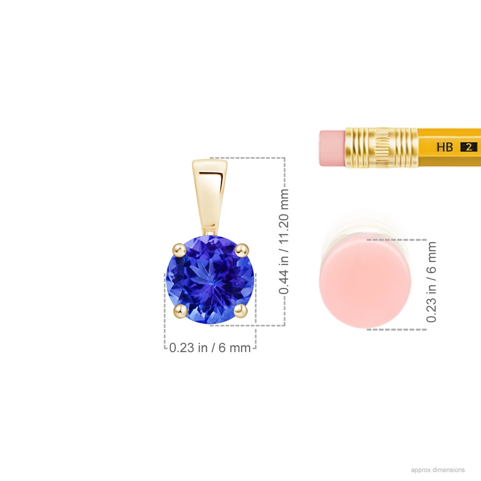 6mm AAA Classic Prong-Set Round Tanzanite Solitaire Pendant in Yellow Gold ruler