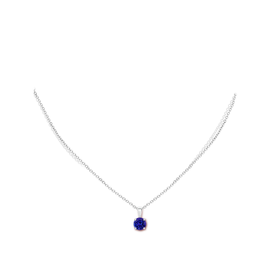 6mm AAAA Classic Round Tanzanite Solitaire Pendant in White Gold body-neck